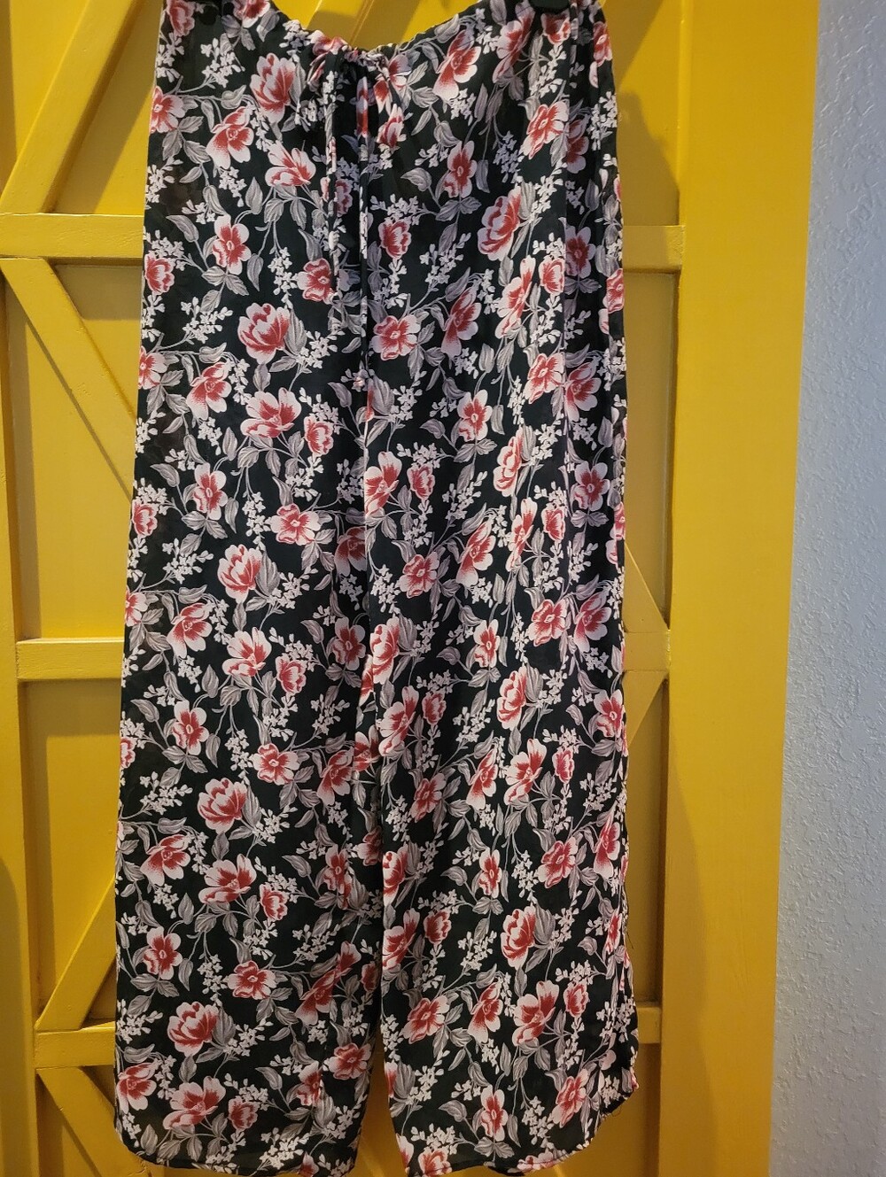 Roxy Wear Black Sheer Pants with Pink Floral Print